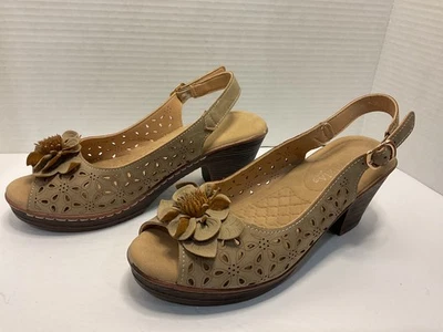 PATRIZIA-SPRING STEP WOMEN SIZE 38/US8 TAN/BROWN "DORIDAY" LAZER CUT PEEP SANDAL - Image 1 of 4