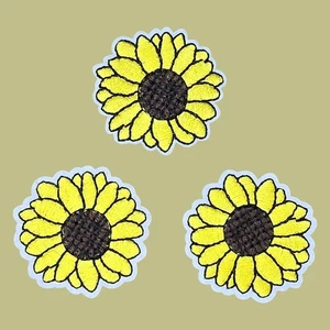 YELLOW SUNFLOWER 3 PC SET SMALL FUN APPLIQUE IRON ON PATCH 1.5" - Picture 1 of 5