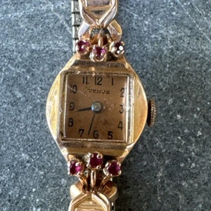 14k Venus Ladies Watch Gemstones Rose Gold 16.5mm Working Read - Picture 1 of 15