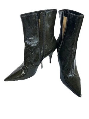 Bruno Magli Bucine Pointed Toe Patent Leather Boot Womens 6 -36 Calf Dark Green - Image 1 of 4