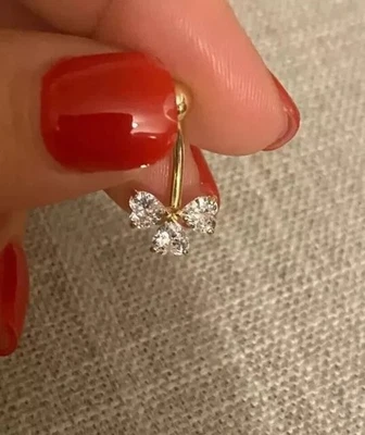 2CT Heart Cut Simulated Diamond Belly Button 14k  Yellow Gold plated. - Image 1 of 4