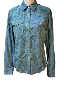 Ryan Michael Damen Gr. M Seidenmischung Perlen Druckknopf Western Cowgirl Blau Blumen Top - Bild 1 von 7