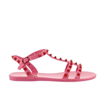 Sandalias de goma con correa al tobillo Rockstud para mujer Valentino en rosa bicolor Foto 1 de 3