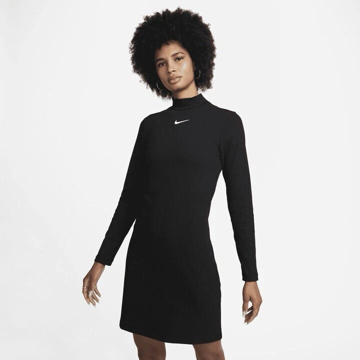 DR5634 010 Nike Long Sleeve Mock Dress Black WOMEN Size S