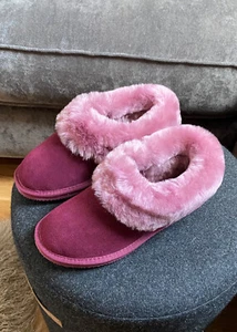 Luxus Damen Lammfell Stiefelette Hausschuhe Hartgummi Sohle flauschige Manschette rosa - Bild 1 von 9