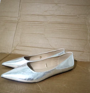 Size 11 Womens Silver Glitz Pointy Toe Ballet Flat Shoes - Picture 1 of 8