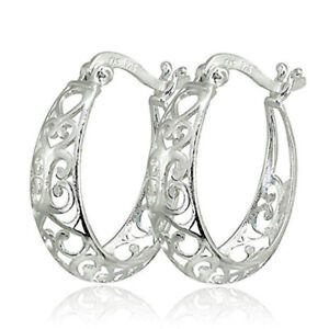 Fashion Women Jewelry 925 Silver Crystal Hoop Earrings Bridal Wedding Party Gift
