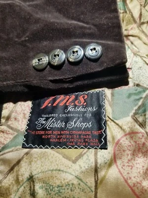 Harlem Mister Shop 50s 40R Vintage Brown Velvet Blazer Smoking Jacket Sport Coat - Image 1 of 4