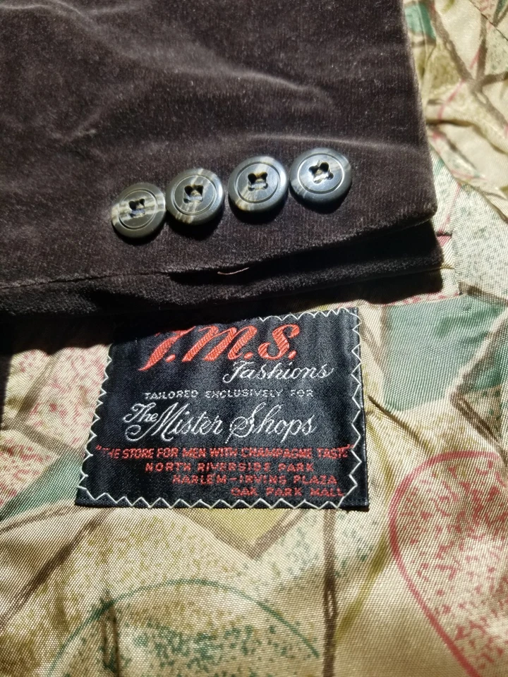 Harlem Mister Shop 50s 40R Vintage Brown Velvet Blazer Smoking Jacket Sport Coat - Image 1 of 4