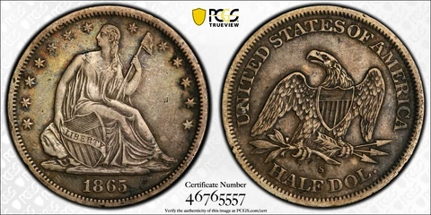 1865 S SEATED LIBERTY HALF DOLLAR PCGS VERY CHOICE  EXTREMELY FINE 45 SO VERY Cover
