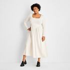 Women's Long Sleeve Square Neck Knit Midi Sweater Dress - Future Collective