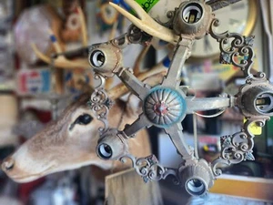 Antique Cast Victorian Art Deco Semi Flush5-Light Chandelier Parts Signed Riddle - Picture 1 of 6