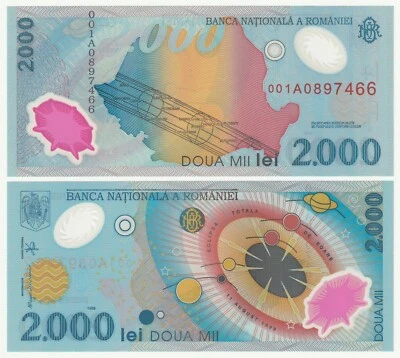 Rumania 1999, 2000 LEI, polímero, primer prefijo 001A, unc P-111 Foto 1 de 3