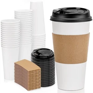 Fit Meal Prep 50-Pack 20 oz Disposable Coffee Cups with Lids & Kraft Sleeves - Picture 1 of 8