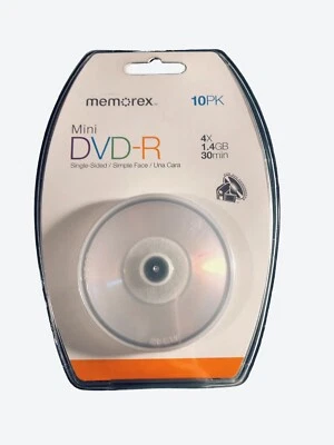 NEW Sealed Memorex Mini DVD-R 4x 1 .4 GB 30 Min Single Sided 10 Pack - Image 1 of 2
