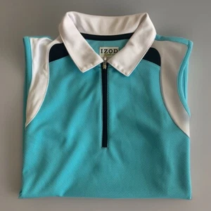 IZOD XFG Cool-FX Women Sleeveless White Blue Tennis Polo Shirt Sz M Pique Golf - Picture 1 of 10