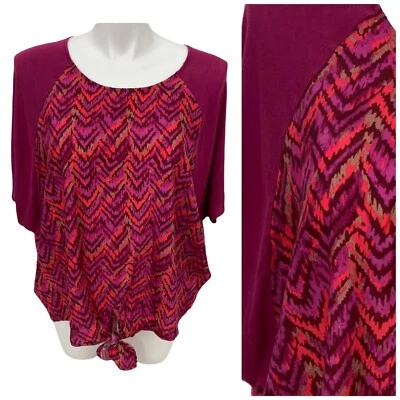 Mossimo Top Womens XXL Pink Chevron Relaxed Front Waist Knot Half Sleeve — 第 1/4 张图片