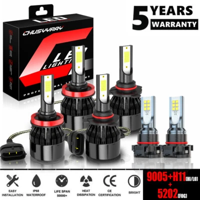 For GMC Sierra 1500 2500 2007-2013 -6X Combo LED Headlight Fog Light Kit Bulbs - Изображение 1 из 4