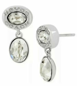 New Coach Signature Logo Swarovski® Crystals Double Drop Oval Earrings
