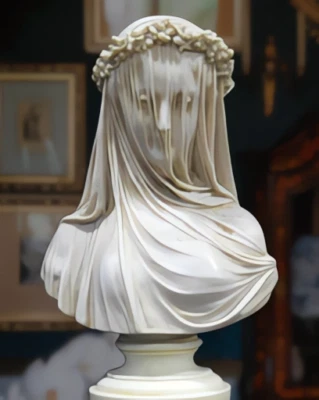 Virgin Veiled Vestal Statue Marble Sculpture Raffaelle Monti Decorative Bust art - Image 1 of 4