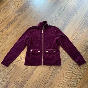 Lauren Ralph Lauren Sweater Women Sz Petite Wine Velvet Zip Up Jacket Logo - Picture 1 of 11