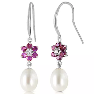 9.01 Carat 14K Solid White Gold Fish Hook Earrings Diamond, Amethyst pearl - Picture 1 of 4