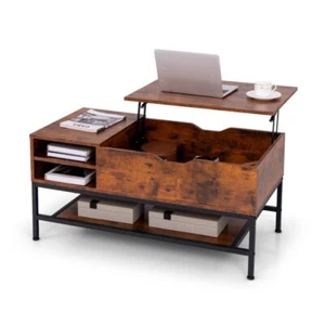 Modern Lift Top Coffee Table Center w/Sturdy Metal Frame Removable Storage Shelf - Picture 1 of 10