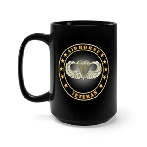 Taza negra 15 oz - ejército - veterano aerotransportado - Imagen 1 de 2