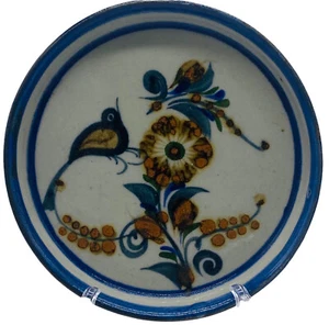 Tonala Mexiko Volkskunst Keramik runde Form Schale Tablett mit Vogel und Blumen 5,75" - Bild 1 von 6