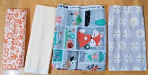 Lot of 4 fabric remnants quilting cotton whimsical baby animals floral hearts - Picture 1 of 9