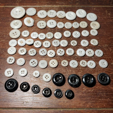 Lot of 72 Antique / Vintage White & Black Assorted Porcelain Buttons 1/4" - 7/8" Cover