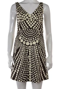 Milly Dress Size 4 Brown Ivory Polka Dot Sheath Sleeveless Above Knee Casual - Picture 1 of 5