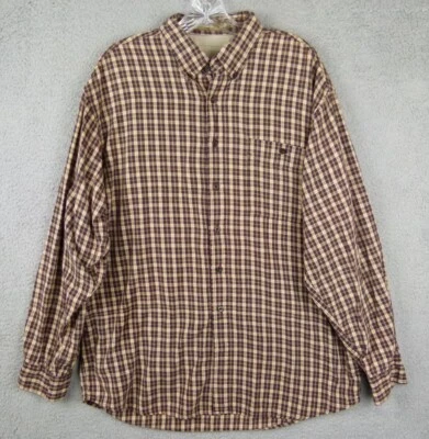 Haggar Generations Mens Large Brown Plaid Longsleeve Button-down Cotton Shirt - Image 1 of 4