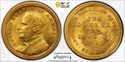 1903 McKinley Louisiana Purchase Gold Dollar $1 PCGS MS 62 Cover