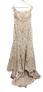 White Rose Wedding Dress Size L White Lace Sequins Train Lined Used F1 - Picture 1 of 11