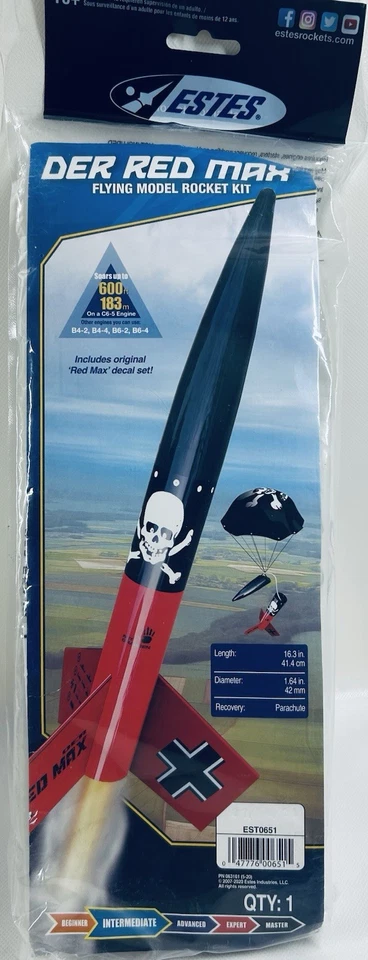 Estes Der Red Max Rocket Kit Skill Level 1 EST0651 new sealed - Image 1 of 3