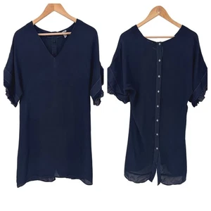 BLANK LONDON marineblau Viskose Rüschenärmel V-Ausschnitt Knopfleiste hinten Kleid Größe Small - Bild 1 von 10