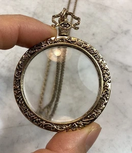 Vintage Halskette mit Anhänger goldfarbener Lupe  - Bild 1 von 17