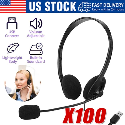 USB Headset Headphone  Microphone Noise Cancelling For PC Computer Call Chat LOT - Image 1 of 4