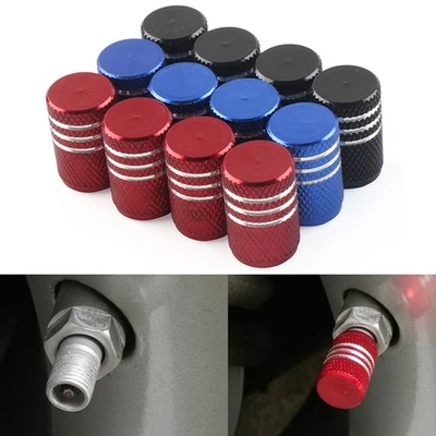 Car Tire Valve Stems Knurling Style Tyre Wheel Stem Air Valve Cap Aluminum 4Pcs - Image 1 of 4