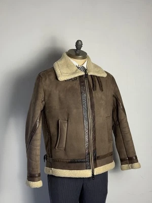 Sheepskin Vintage Shearling Real Leather Avirex B-3 Artisan Bomber Jacket Mens - Image 1 of 4