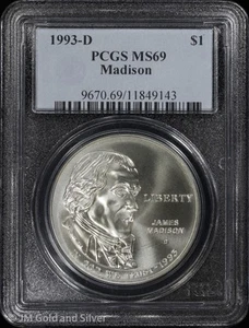1993-D $1 James Madison Bill of Rights Commem Silver Dollar PCGS MS 69 | UNC BU - Picture 1 of 4
