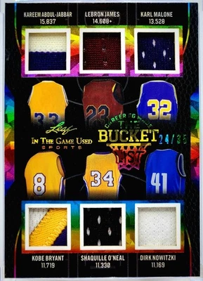 📈24/35 KOBE LEBRON KAREEM SHAQ PATCH 📈 2024 LEAF MALONE NOWITZKI BUCKET JERSEY - Image 1 of 2