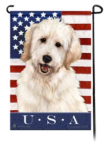 Patriotic USA Garden Flag - White Goldendoodle 065D - Picture 1 of 1