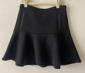 Club Monaco Black Skirt Size 0 Fit And Flare Leather Trim Mini Scuba - Picture 1 of 8