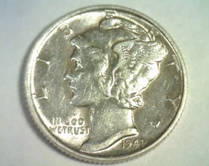 1941 MERCURY DIME ABOUT UNCIRCULATED AU NICE ORIGINAL BOBS COINS FAST 99c SHIP - Picture 1 of 2