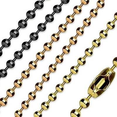 Black/Rose/Gold Ball Chain Stainless Steel Necklace 3-4mm 15-22 Inch Mens Womens - Image 1 of 4
