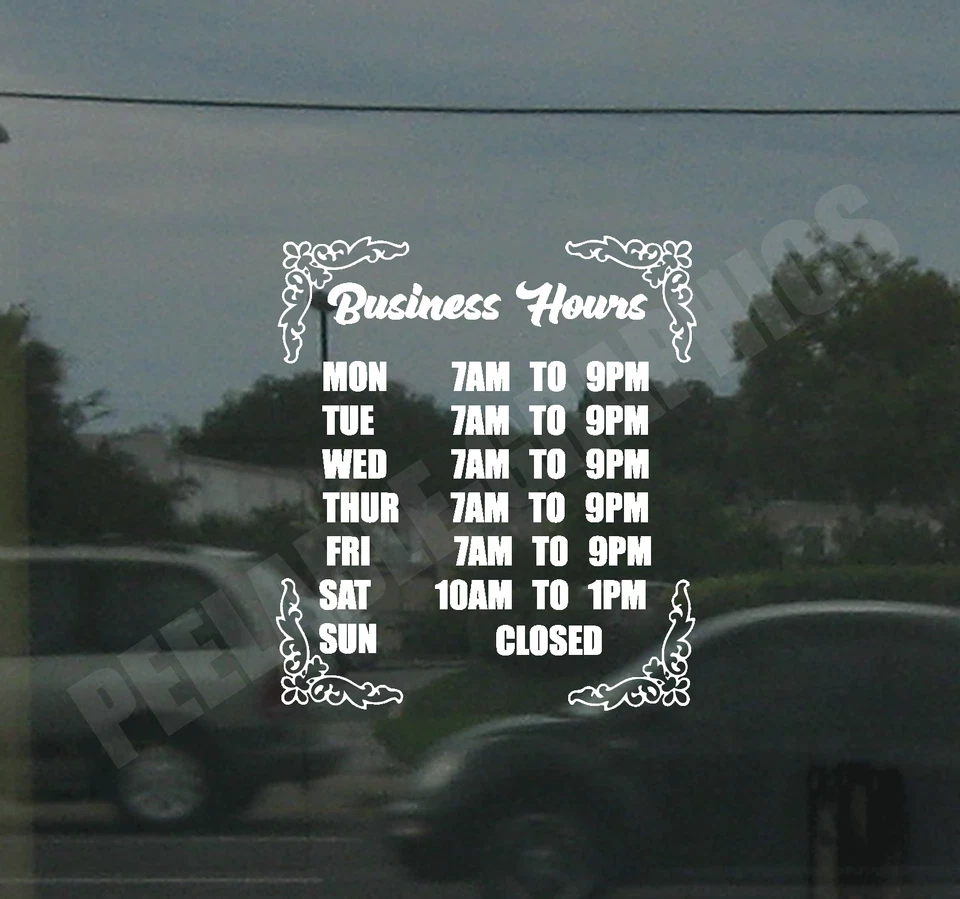 Custom Business Store Hours Sign Vinyl Decal Sticker Window Door Glass Style #5 - Image 1 of 1