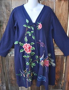 ART TO WEAR LAGENLOOK ASYMMETRIC EMBROIDERED JACKET COAT BY PEACOCK WAYS, OS+! - Picture 1 of 6