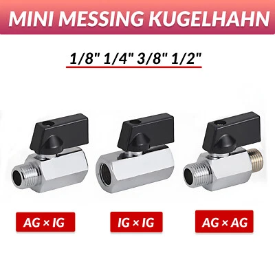 Messing Kugelhahn Absperrhahn Absperrventil  Druckluft Wasser 1/8" - 1/2" IG/AG - Bild 1 von 4